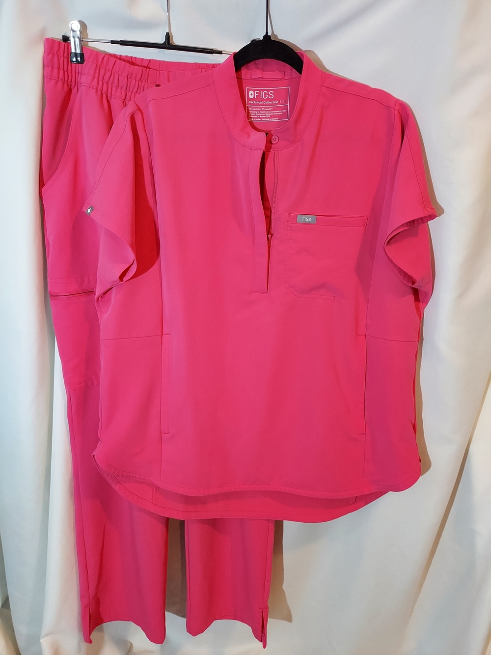 FIGS Bright Pink Scrub Set-Montex Relaxed Top & Dowa High-Rise Straight Leg Pant